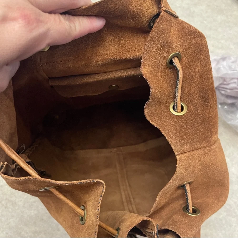 Patricia Nash Casape Brown Suede Drawstring Backpack Boho Western